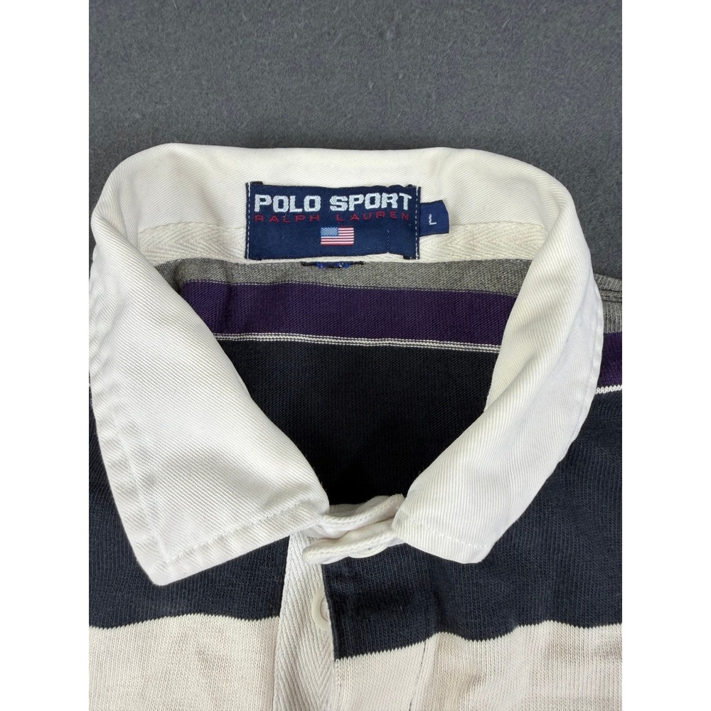 Vintage Polo Sport Ralph Lauren Mens Multicolor Rugby Shirt Long Sleeve Logo L - Picture 4 of 5